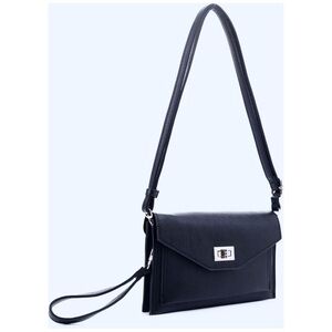 NWT : Isabelle : black envelope vegan faux leather clutch crossbody wristlet bag